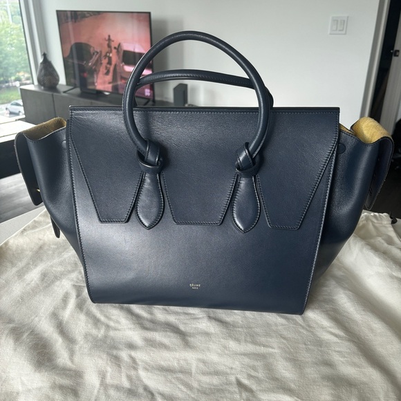 Celine Smooth Calfskin Bi-Color Tie Knot Tote Navy Blue/Yellow - Picture 6 of 12